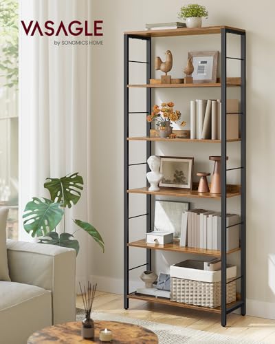 6 Tier Bookshelf (Rustic Brown + Ink Black / 6 Tiers (11.8"D x 26"W) / With Back Panels)