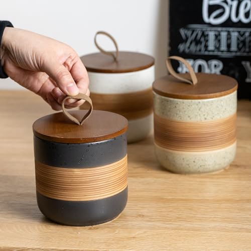 Large Coffee Container with Lid Ceramic Coffee Canister for Kitchen (Black / 60 fl.oz)