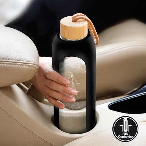 Glass Water Bottles 32 oz (Jet Black-1pack / 32 Ounces)
