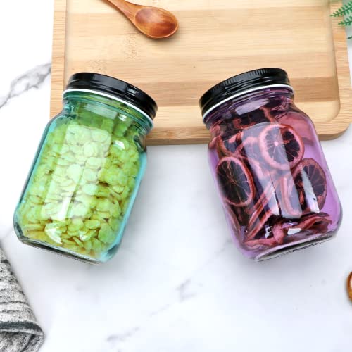 16oz Glass Jars 15 Pack With Lids (16oz - Colorful Lid)