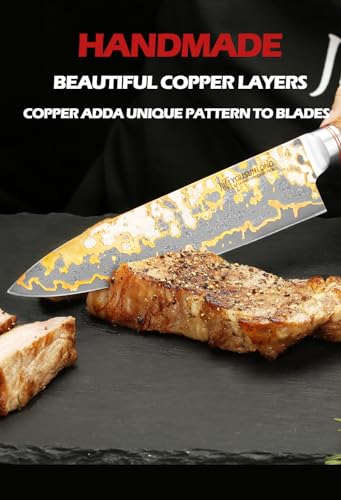 Chef Knife 8'' Blade Japanese Handmade Copper Damascus Steel (Gyuto)