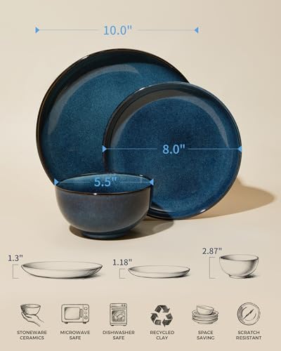 Stoneware Dinnerware Sets for 4 (Starry Blue / Set (12pcs))