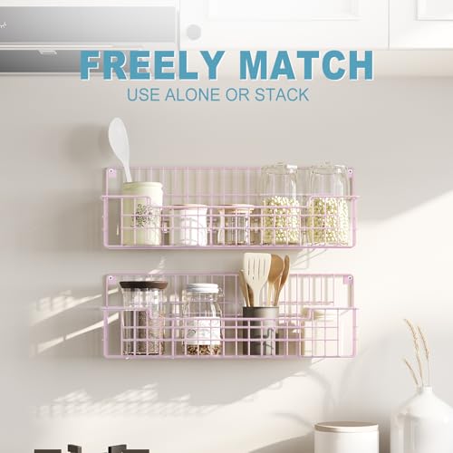 Spice Rack, 4-Pack Seasoning Organizer Wall Mounted for Kitchen Storage Organization, Metal Spice Holder Shelf for Cabinet, Pantry, Pink (4 Count)