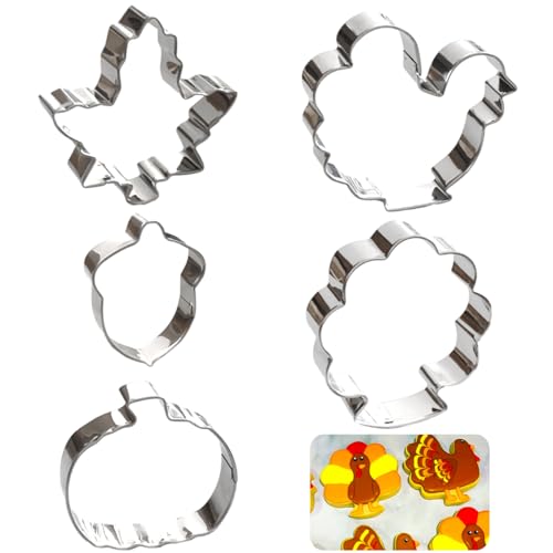 Thanksgiving Cookie Cutters Set 5Pcs Sturdy Fall Biscuit Cutters (Thanksgiving)