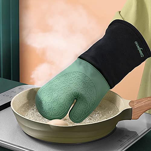 Silicone Oven Mitts (Midnight Green & Black / 14.6in Oven Mitts)