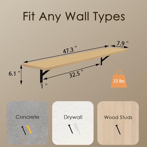 Long Wall Shelves (Natural / 47.3 Inch)