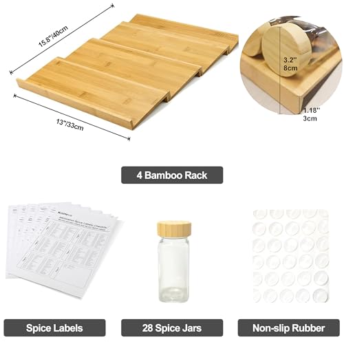 Spice Drawer Organizer with 28 Bamboo