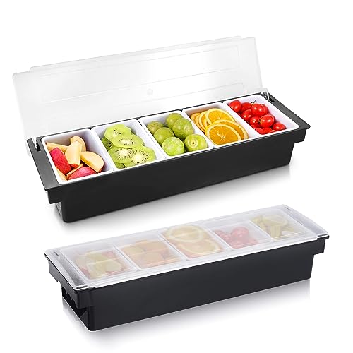 Ice Chilled Condiment Caddy with 5 Removable Trays and Lid (5 Compartment, 2 Pack)