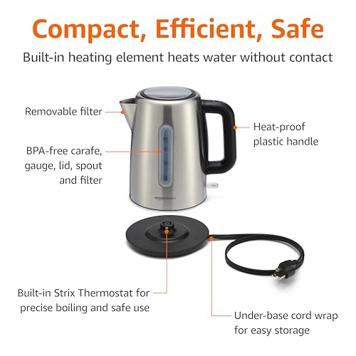 Electric Stainless Steel Kettle for Tea and Coffee (Stainless Steel / 1.8 Quarts)