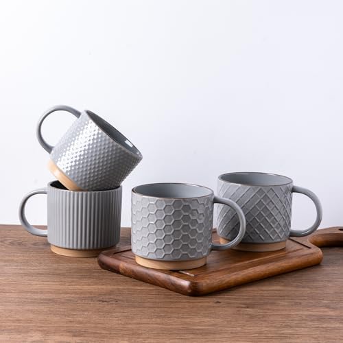 15 OZ Stackable Coffee Mugs Set of 4 (Gray / 15 Ounces)