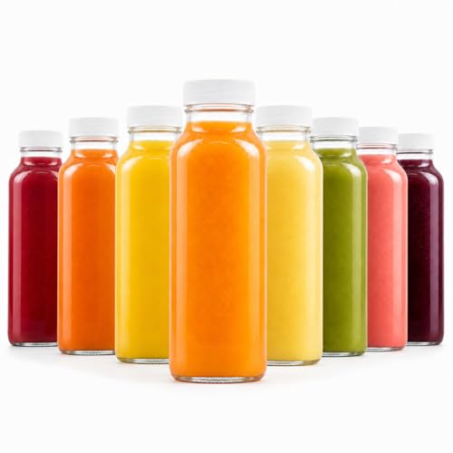 8oz Square Glass Juice Shot Bottle with Lid (8oz / 8 Pack)