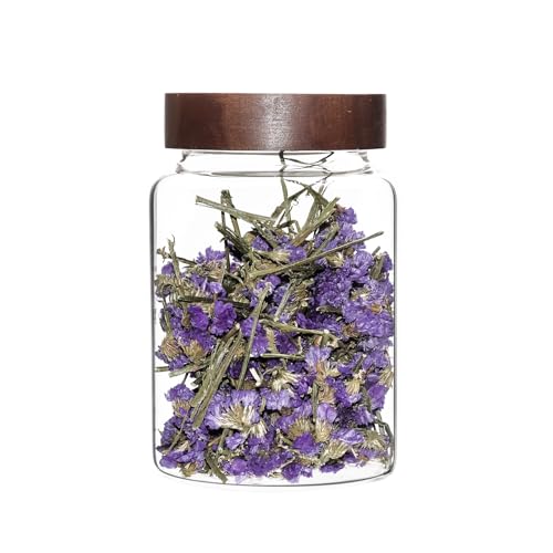 Airtight Glass Jars with Wooden Lid Round Spice Jar Clear Glass Food Storage Jar Canister with Screw Lid for Coffee Ground Bean Candy Pantry Sugar Tea Cookies Bath Salts (1200ml/40oz-1pack-A)