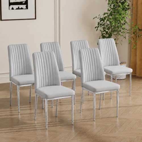 Modern Dining Chairs Gray PU Leather Kitchen Chairs Set of 6 (S- Gray)