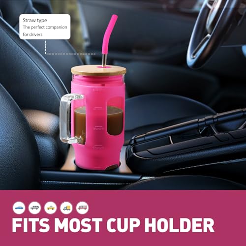 Glass Tumbler with Straw & Lid (Rose Red / 32 Ounces)