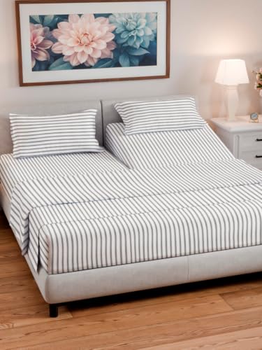 Flex Top Split Head King 4 Piece Sheet Set (45 - Grey Stripes 2 / Split Head/Flex Top)