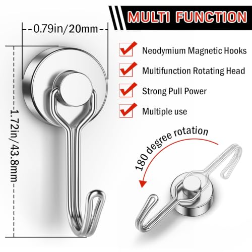 10 Pack Silver Magnet Hooks (Silver / 0.79in)