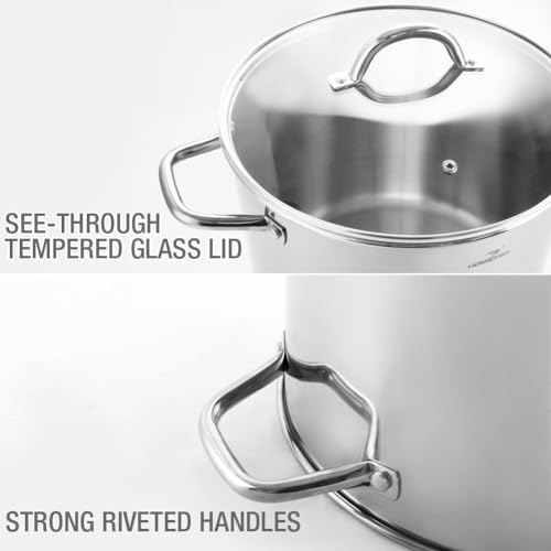 12 Quart LARGE Stock Pot with Glass Lid (12 Quarts / Mirror Polished Stainless Steel)