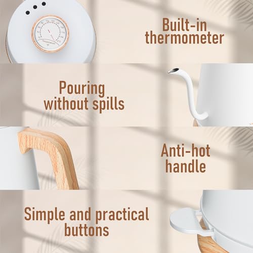 Electric Gooseneck Kettle with Thermometer (WHITE)