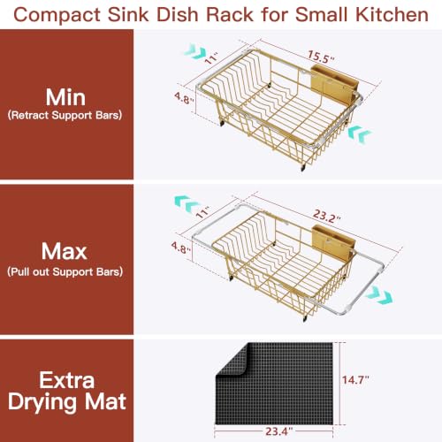 Gold Dish Drying Rack in Sink with Mat (Gold / For 12"-30"w Sink, with Mat)