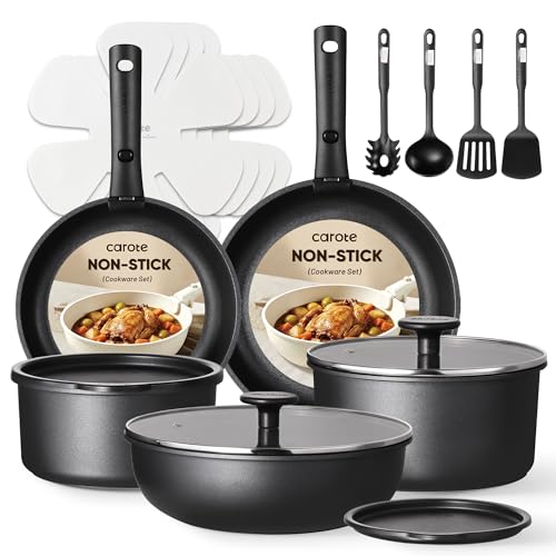 19pcs Pots and Pans Set Non Stick (Jet Black / 19 Piece)