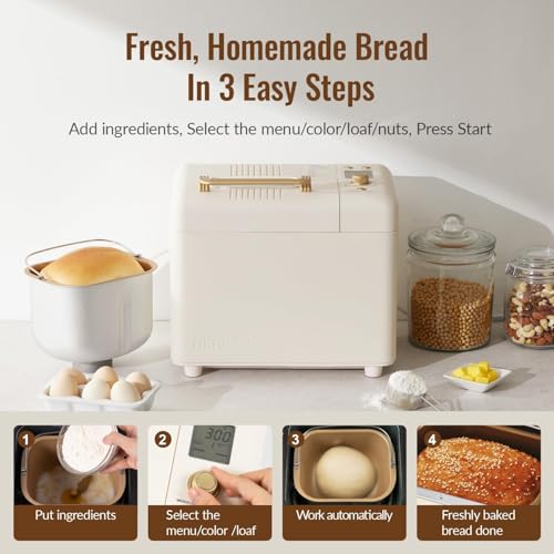2.2LB 15-in-1 Bread Machine with Dual Heater and Auto Nut Dispenser (white)