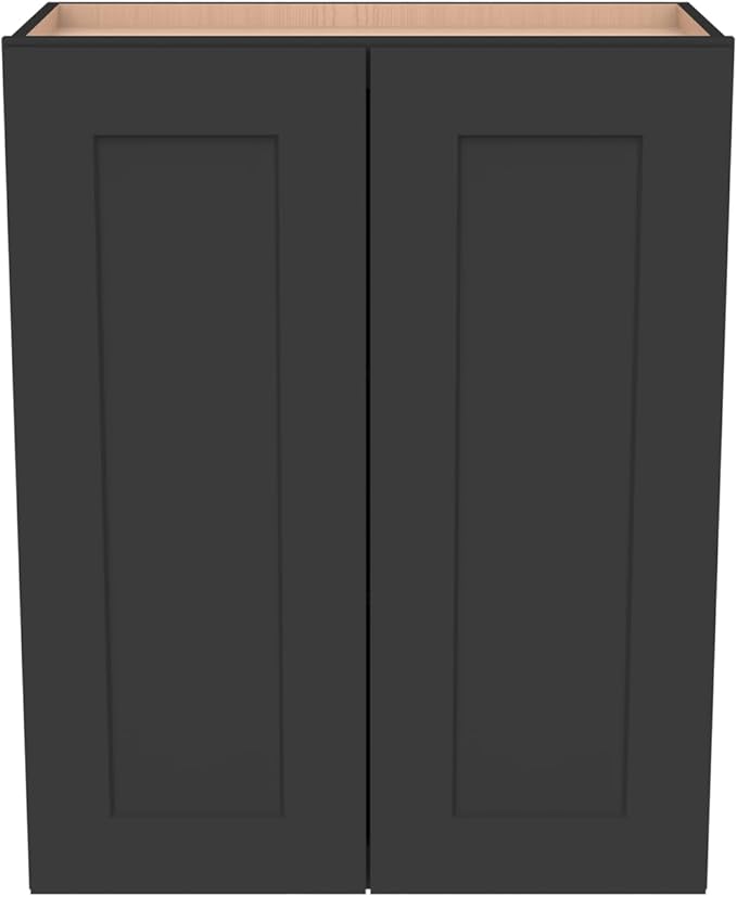 Wall-Mounted Cabinet – Solid Wood Shaker Style Medicine Cabinet with Adjustable Shelves & Soft-Close Doors for Bathroom, Kitchen, and Office Storage (Charcoal Black, 33" W x 12" D x 30" H)