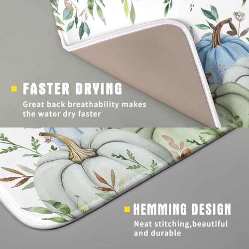 Fall Blue Pumpkin Dish Drying Mat Autumn Harvest Dishes Pad 16"x18" Microfiber Quick Dry Dish Drainer Rack Mats Kitchen Counter Accessories (Blue Pumpkin Leaf / 16x18 inch)