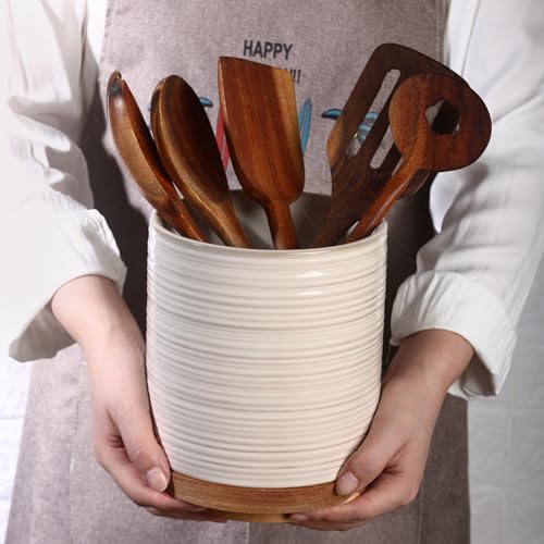 360° Rotating Extra Large Cooking Utensil Holder (White Ring / 7.6 Inch)