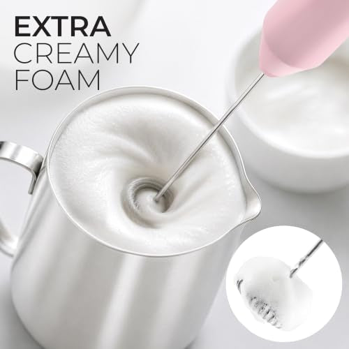 Powerful Milk Frother AA Batteries Included (New Pink / Compact Frother + Batteries)