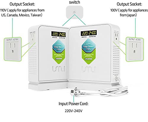 2400W Step Down 220v to 110v Voltage Converter US to Europe Converter (2400W-220V to 110V)