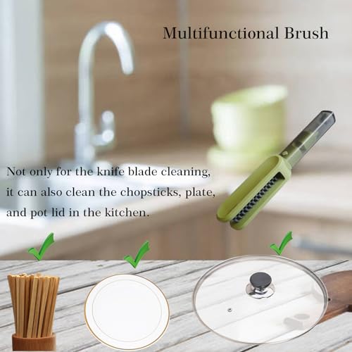 Knife Blade Brush with Long Handle and Lid Integrate Knife Sharpener and Gap Cleaning Brush