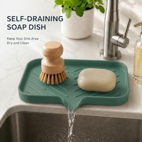 Silicone Soap Dish with Drain Spout (Green / M(9.6"×5.3"))