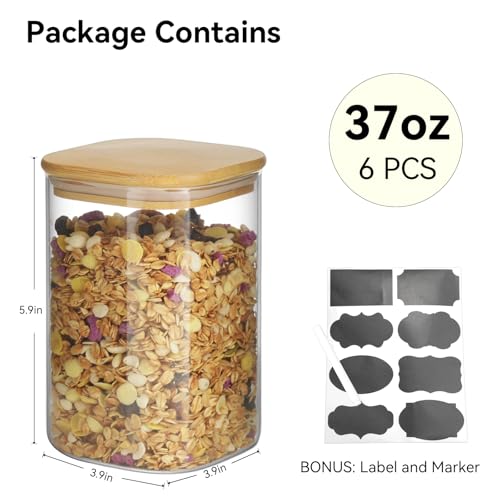 6 Pack Glass Pantry Storage Jars