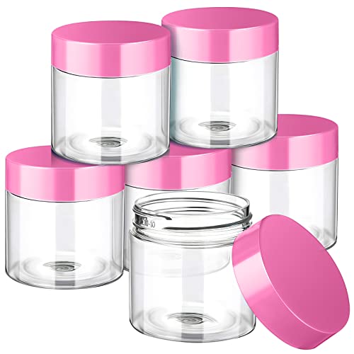 6 Pack 1 Oz Plastic Jars Containers with Lids Wide Mouth Pink (6 Count)
