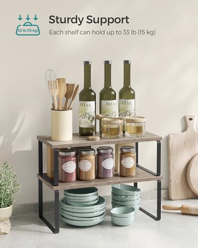 Cabinet Organizer Shelf (White + Natural / 2*L (5.4"H) + 2*L (6.2"H))