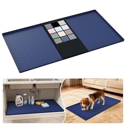 Waterproof Silicone Under Sink Mat 40'' x 22'' Shelf Liner for Kitchen and Bathroom (Navy / 22"W x 40"L)
