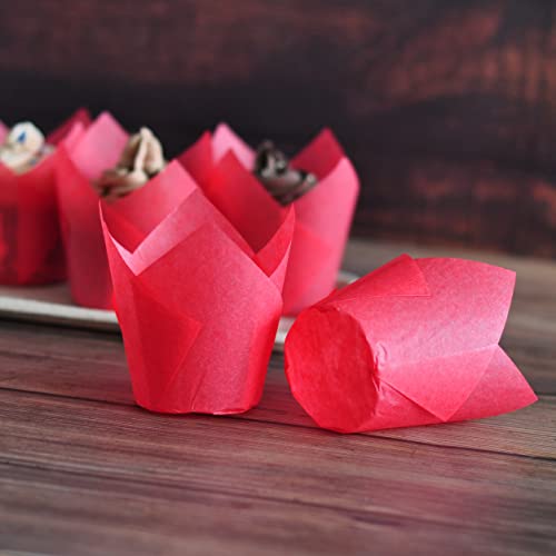 Red colour Large size Tulip Baking Cups 2 (Red)