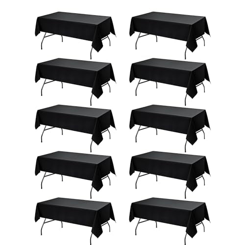 10 Pack Black Tablecloths for Rectangle Tables (Black / 60x102 In, 10 Pack)
