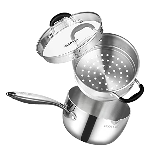 Tri Ply Full Body Stainless Steel Sauce Pan with Steamer