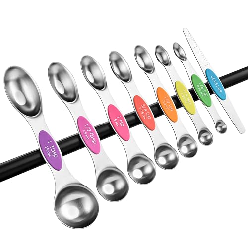 Stainless Steel Magnetic Measuring Spoons Set of 8 (Neon / 1-Pack)