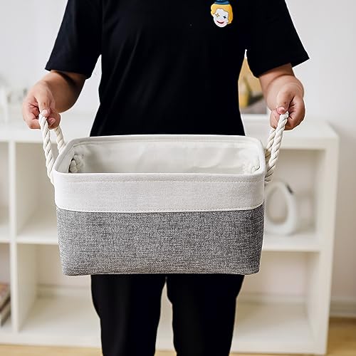 Storage Bins for Shelves (White&Grey / 3PCS/Medium -13.8Lx9.8Wx6.7H)