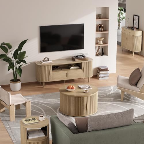 31.5" Round Lift Top Coffee Table with Storage for Living Room (Rustic Oak)