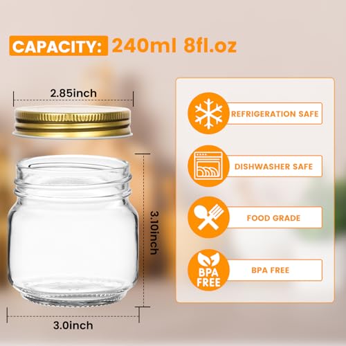 30 Pack Mason Jars 8oz with Glod Lids (Gold Lids-8oz)