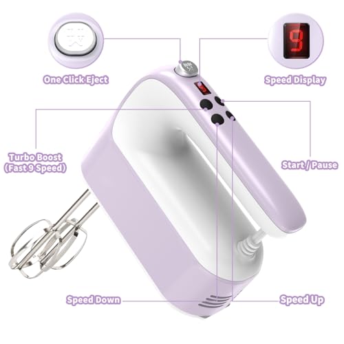 9 Speed Digital Hand Mixer Electric (Lilac Purple)