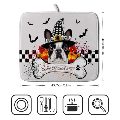 Dish Drying Mat for Kitchen Counter (Halloween Dog 623 / 18" x 16")