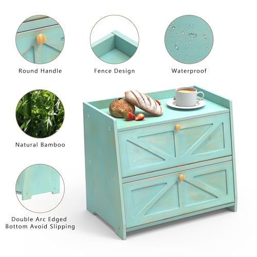 Vintage Double Layer Bread Box for Kitchen Counter Bamboo Bread Storage Container Large Capacity Bread Storage Bin