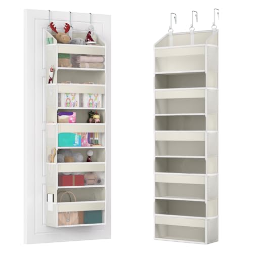 Over the Door Organizer Over the Door Shoe Organizer with 5 Front & 10 Mesh Side Pockets (Beige)