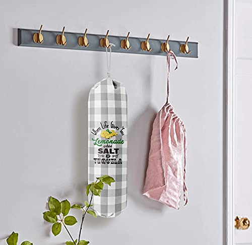 Grocery Bags Holder Organizer for Shopping Bags (Gray White Plaid)
