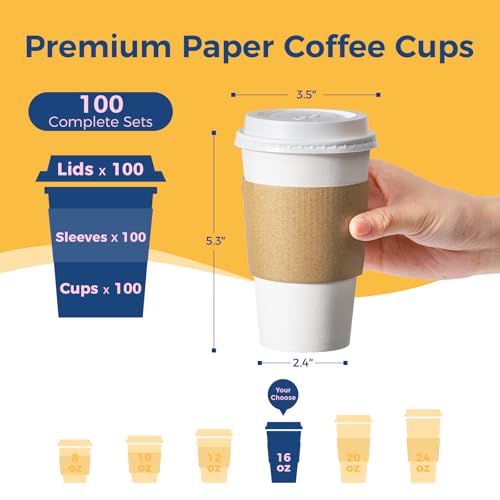 100 Pack 16 oz Disposable Coffee Cups with Lids (16 oz / Classic)