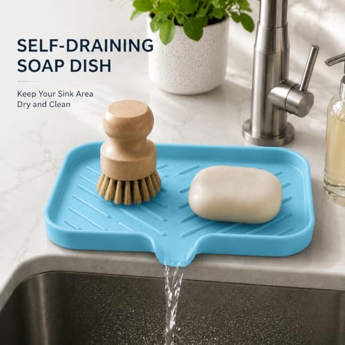 Silicone Soap Dish with Drain Spout (Light Blue / M(9.6"×5.3"))